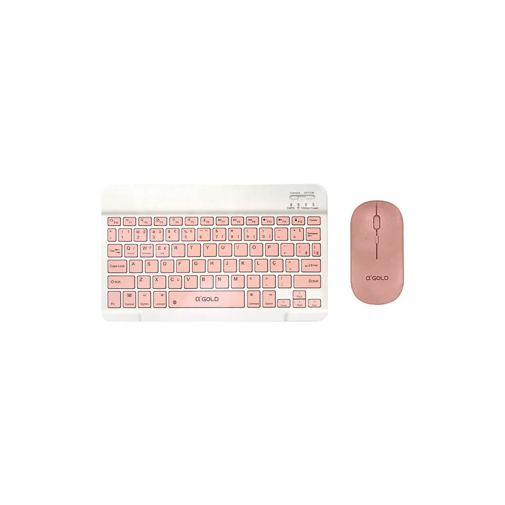 Kit Teclado E Mouse Sem Fio aGold Conexão BT Rosa - TCD-03 Truedata