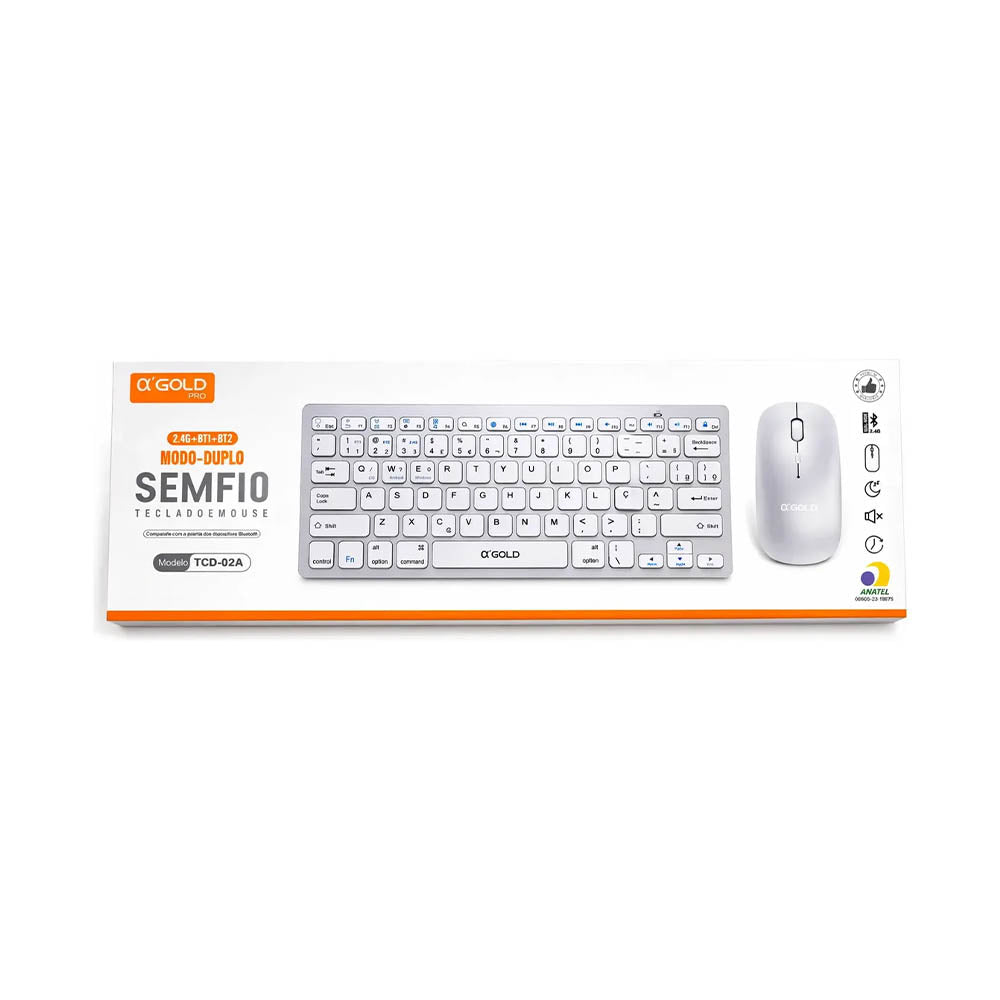 Kit Mini Teclado e Mouse Sem fio Modo Duplo Gold USB Slim - TCD-02A