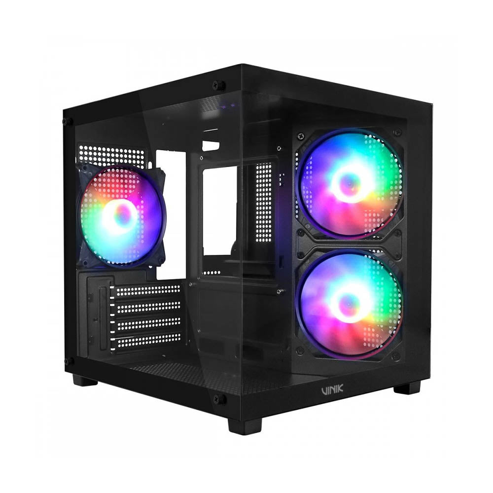Gabinete Gamer Vinik G-Cube Aquario Mid Tower C/ Frente e Lateral em Vidro Temperado C/ 3 Fans Preto - GGGCVBK