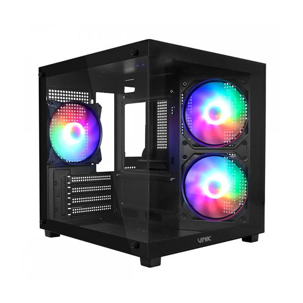 Gabinete Gamer Vinik G-Cube Aquario Mid Tower C/ Frente e Lateral em Vidro Temperado C/ 3 Fans Preto - GGGCVBK