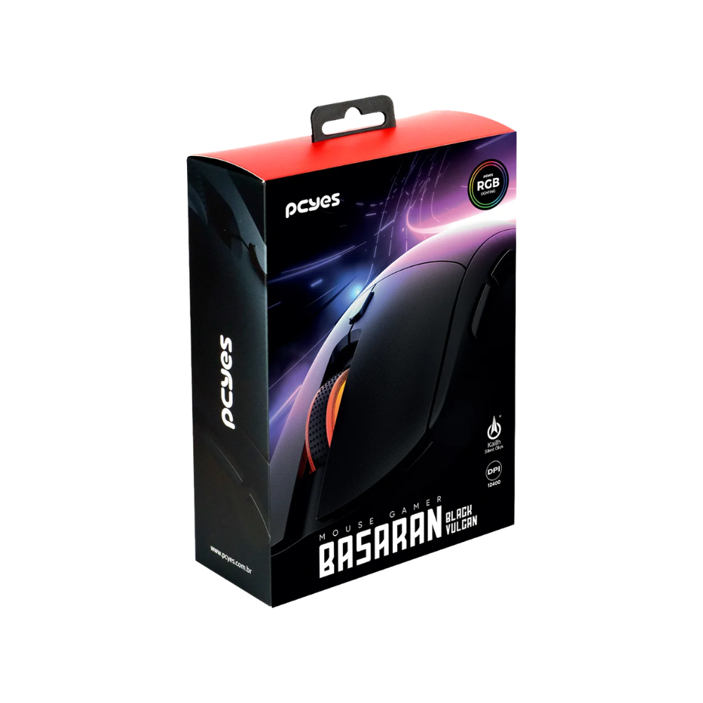 Mouse Gamer PCYes Basaran Black Vulcan 6 Botoes 12400dpi RGB Preto - PMGBRBV