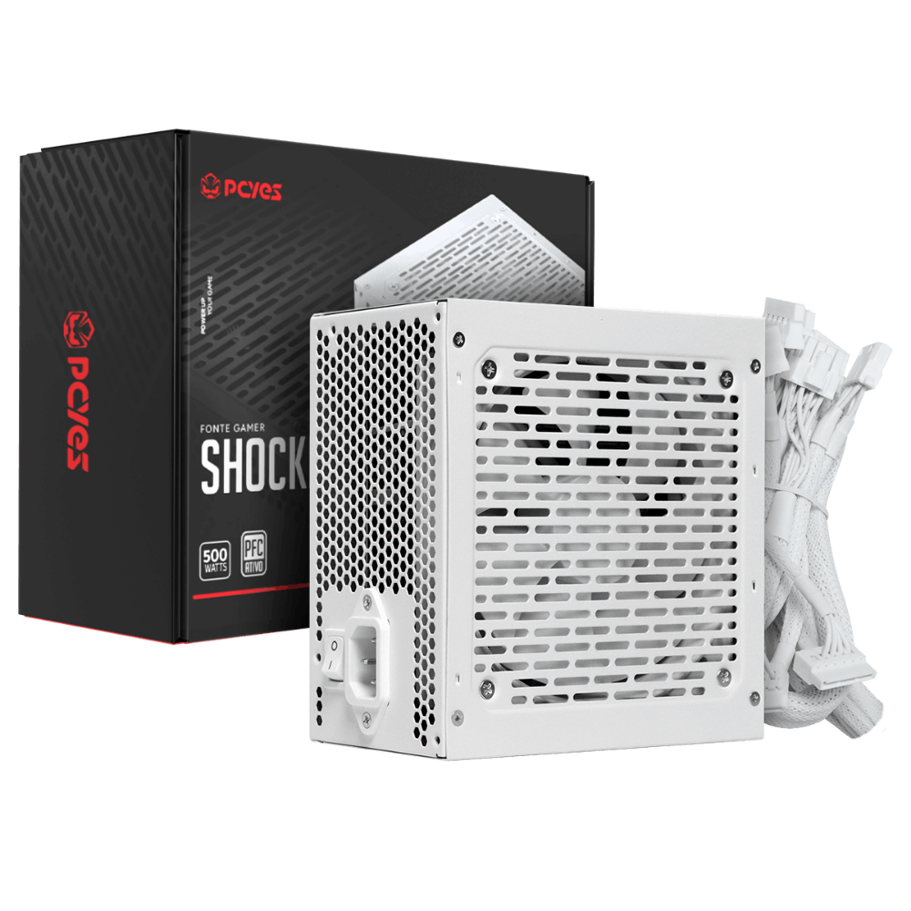 Fonte Real Gamer Atx 500w Shocker 80 Plus Standard PCYes Pfc Ativo White Ghost - PF500SHWG