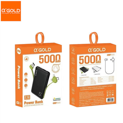 Carregador Portátil Power Bank AGold 5000Mah Multiconexões 2.1A - BTE-03