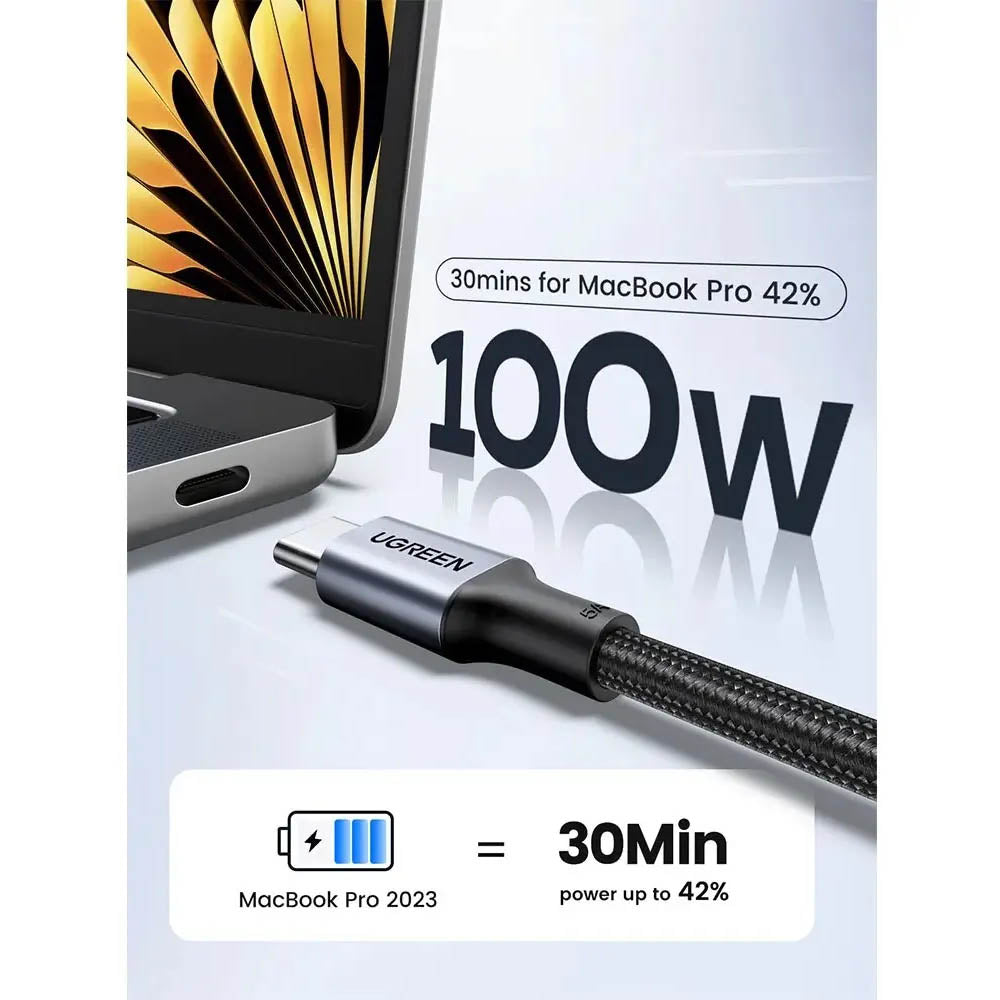 Cabo de Dados Usb Tipo C UGreen 5A 1.5Mts Cinza - US316