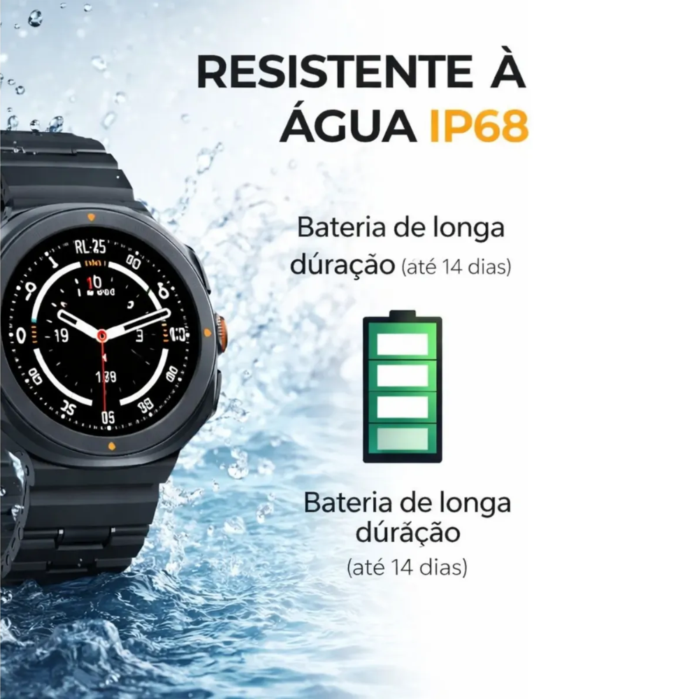 Relógio de Pulso SmartWatch aGold C/6 Pulseiras Tela Amoled Full Touch Ip68 1Gb - RL25