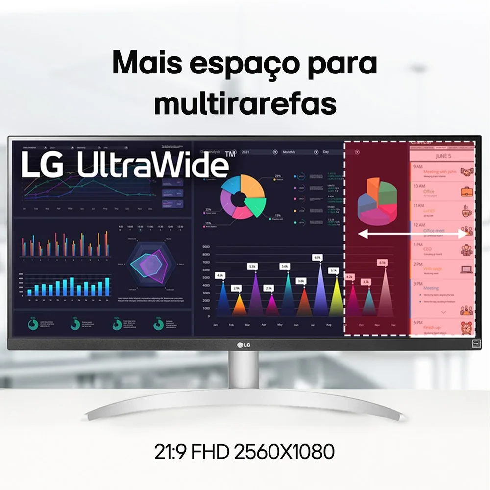 Monitor Led 29" LG UltraWide IPS Full HD 75Hz HDR10 Hdmi Displayport Prata - 29WK600-W