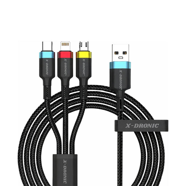 Cabo Carregador Usb Tipo C 3 em 1 Turbo Lightning Tipo C e V8 Preto X-Dronic