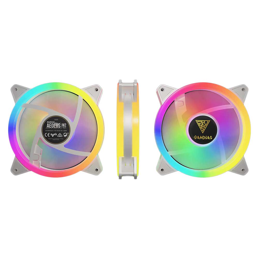 Kit c/ 4 Cooler Fan para Gabinete Gamdias Aeolus RGB 120mm Branco - M2-1204R WH