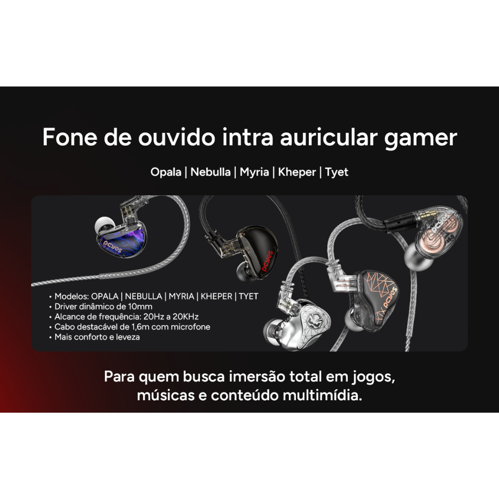 Fone de Ouvido Gamer PCYes Tyet Intra-auricular  C/ Microfone P3 1,6m Prata  - FPTY1DD