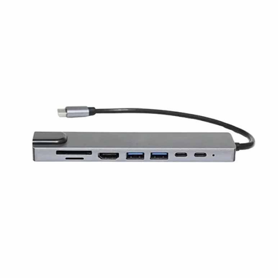 Adaptador Hub USB Tipo C 2 Portas Usb 2.0/3.0 + 2 Usb Tipo C + Leitor de Cartão SD /TF + HDMI + RJ45