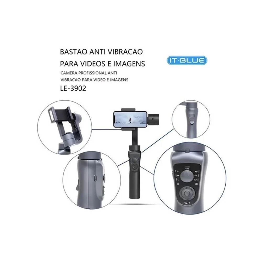 Suporte De Celular Tipo Bastão C/ Estabilizador Anti Vibração para Videos It-Blue - LE-3902