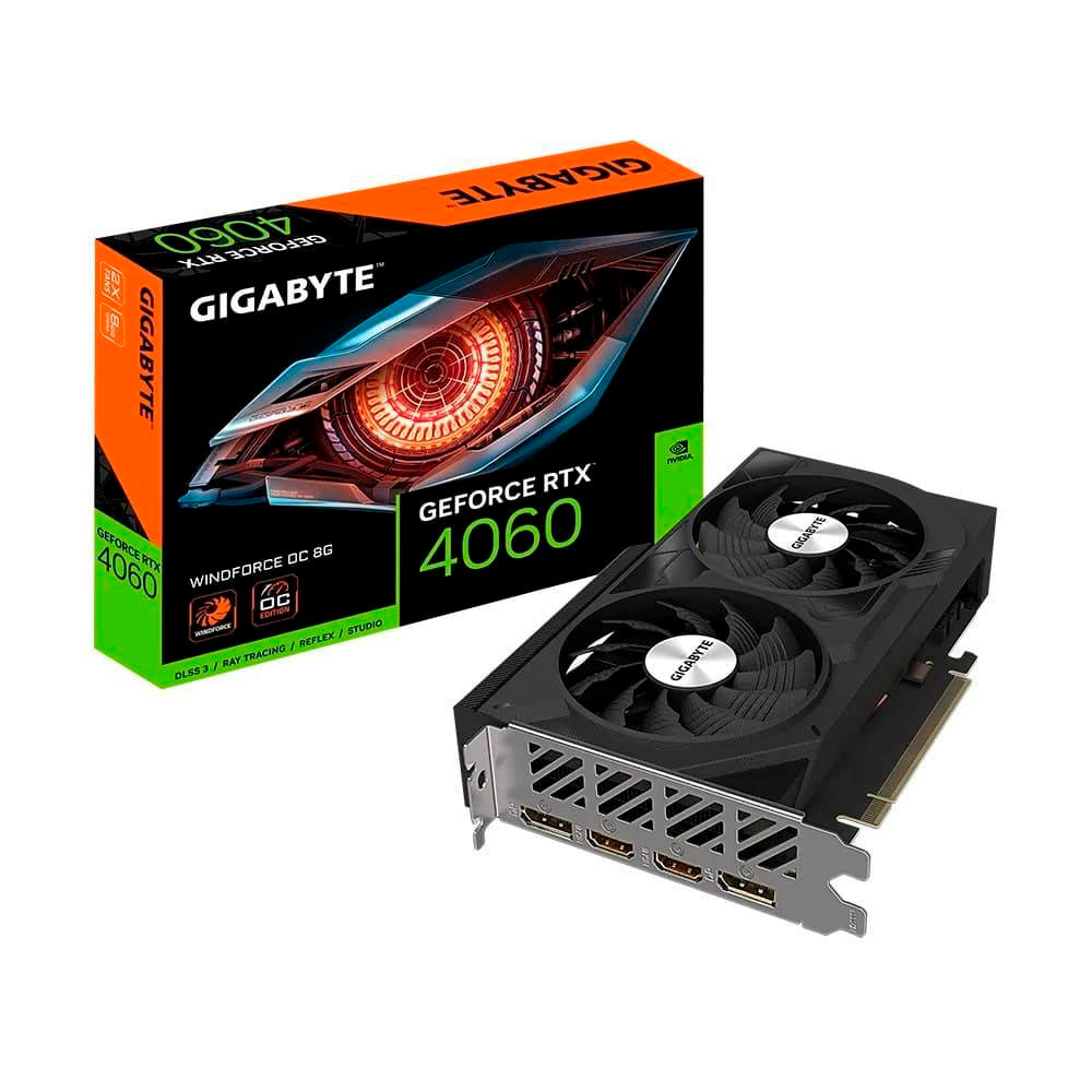 Placa De Video 8Gb RTX 4060 Gddr6 Gigabyte Windforce Nvidia GeForce 128bits 2460mhz 2x Displayport 2x Hdmi - GV-N4060WF2