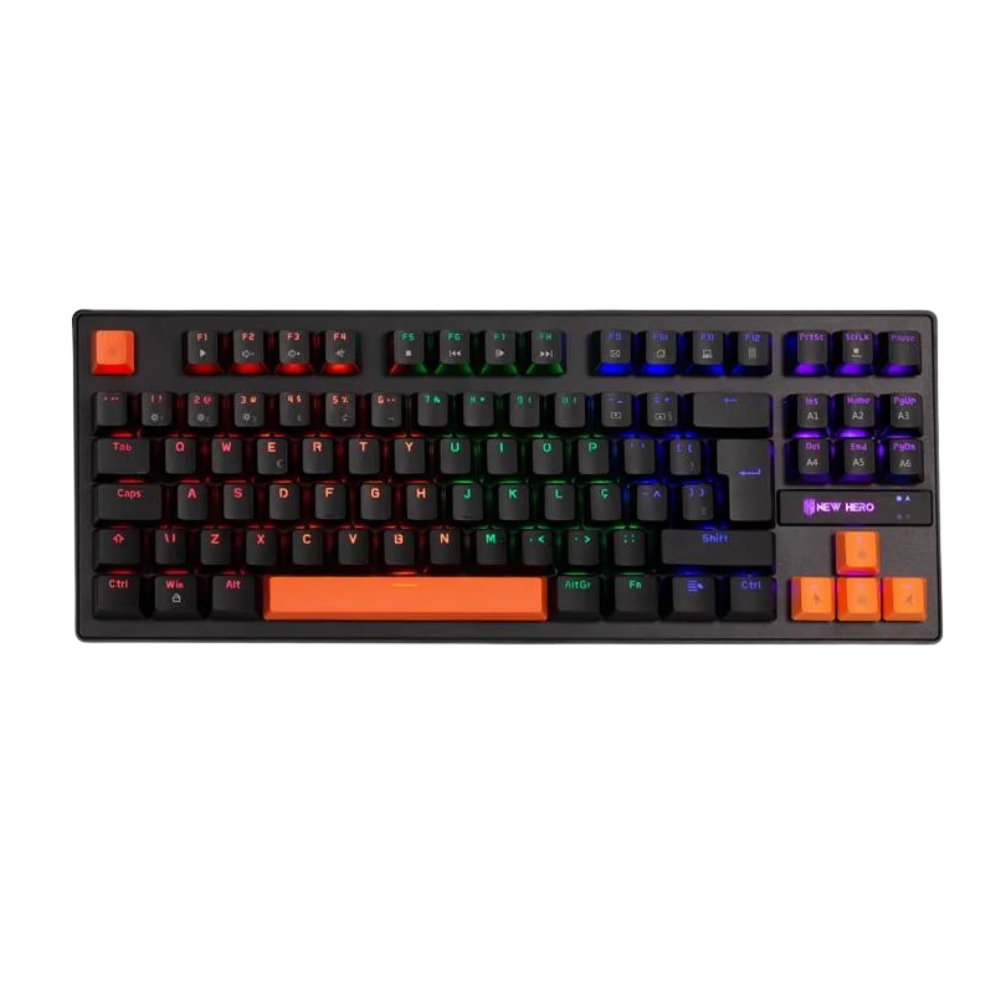 Teclado Mecanico Gamer New Hero Commander TKL Usb Preto e Laranja C/ Rgb Rainbow Switch Blue - 18719