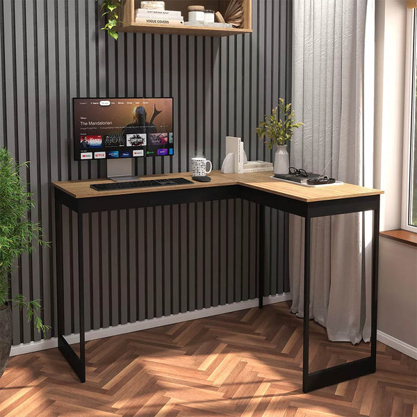 Mesa Em L Industrial De Canto em Ferro E Madeira E-led