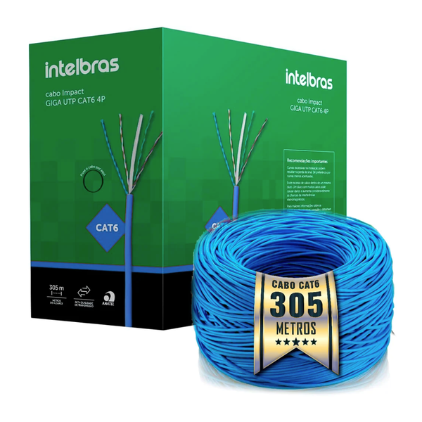 Cabo De Rede U/UTP 4 Pares Cat6 Impact Giga Intelbras Cx C/305mts Azul IG6CAZ - 4830008