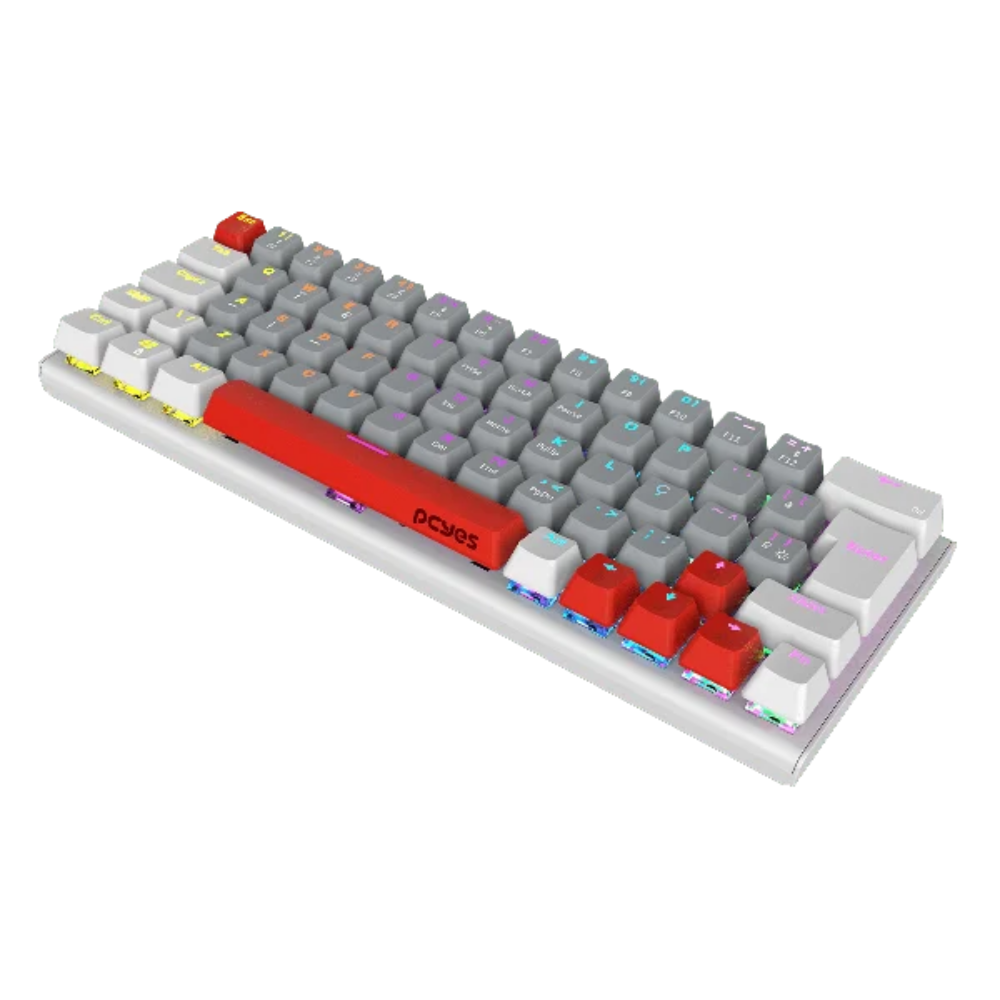 Teclado Gamer Mecanico PCYes 60% Usb A / Tipo C RGB Rainbow Switch Red Anti Ghost Kuromori White Ghost - PTKMWG60RD