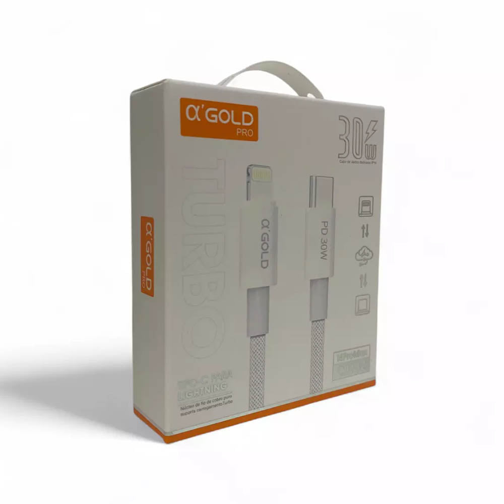 Cabo de Dados USB Tipo C p/ Lightning (Iphone) aGold Pro 30W - CB132
