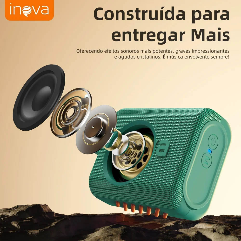 Caixa de Som Portátil Bluetooth Inova Go 3 Bluetoth, USB, Cartão de Memória, Verde - RAD12417