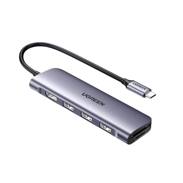 Adaptador USB Tipo C Ugreen 6 Portas 3X Usb 1x Hdmi C/ Leitor de Cartão SD / Micro Sd - CM511