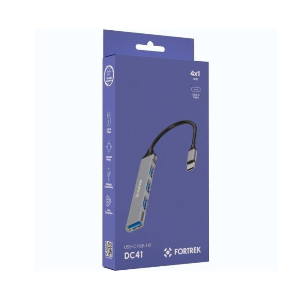 Hub Adaptador Fortrek Com 4 Portas USB-C Preto - 85970