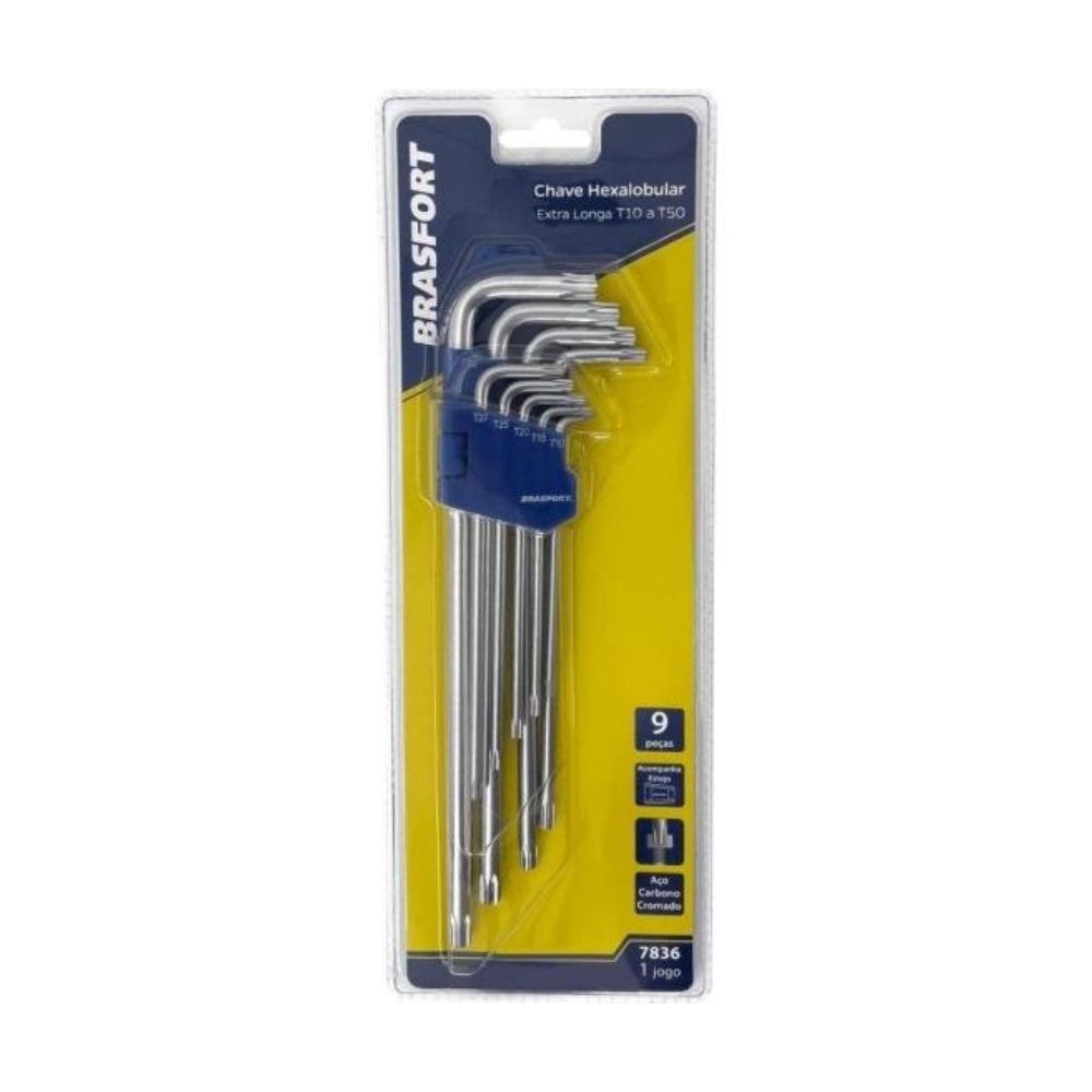 Kit de Chaves Hexalobular Longas Brasfort com 9 Peças - 72979