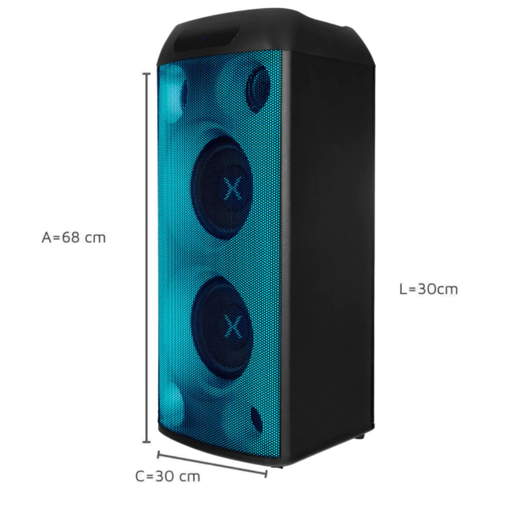 Caixa De Som Bluetooth Polyvox Torre Amplificada 1000W TWS Full Led Preta - XT-665T