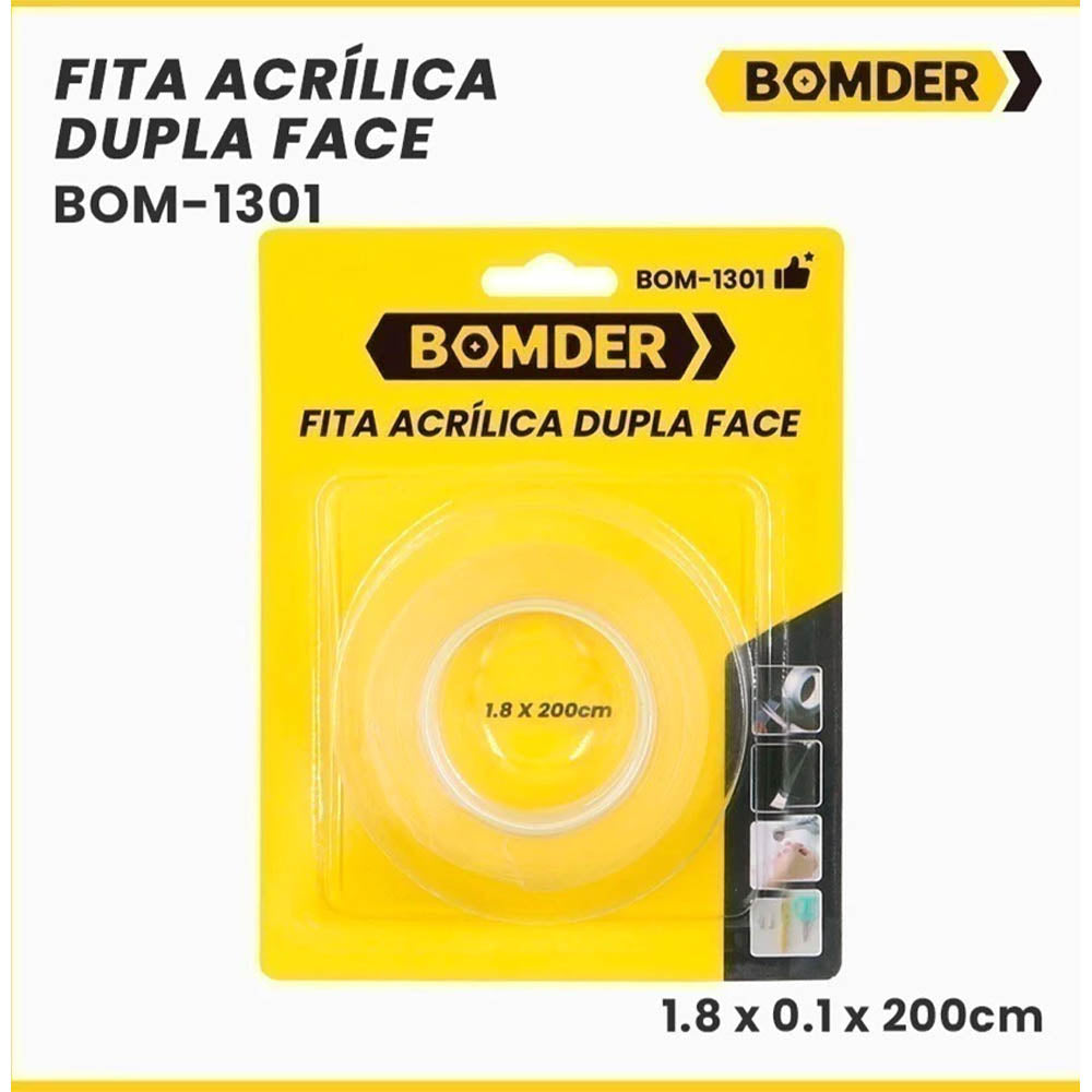 Fita Acrílica Dupla Face Bomder 1.8 x 200cm - BOM-1301
