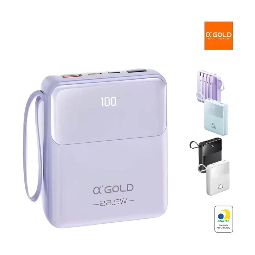 Carregador Portátil Power Bank AGold 10000Mah Multiconexões Turbo PD 22.5W - BTE-48