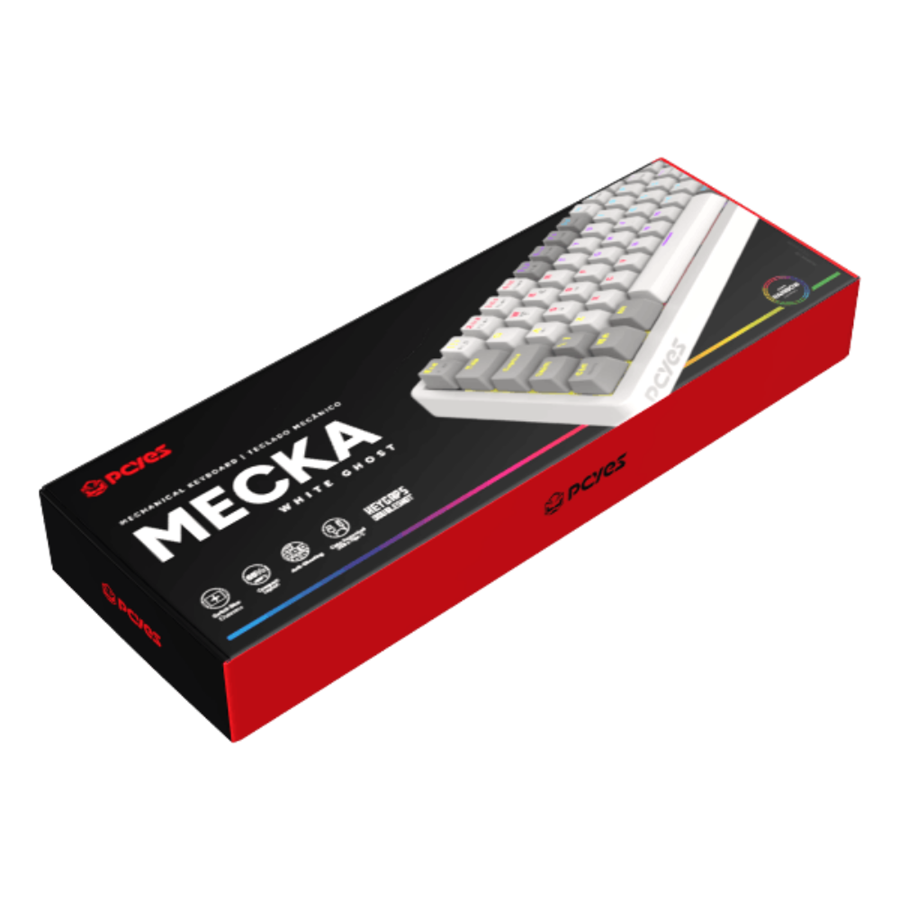 Teclado Gamer Mecanico PCYes Mecka White Ghost 65% Switch Blue Led Rainbow - TPMKWGBL