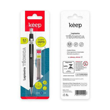 Lapiseira Técnica Keep 0,5mm Preta + Tubo de Grafite Blister - EI111