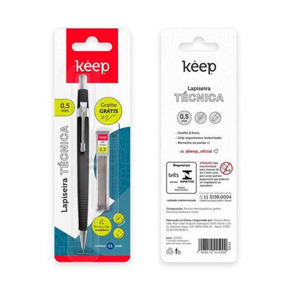 Lapiseira Técnica Keep 0,5mm Preta + Tubo de Grafite Blister - EI111