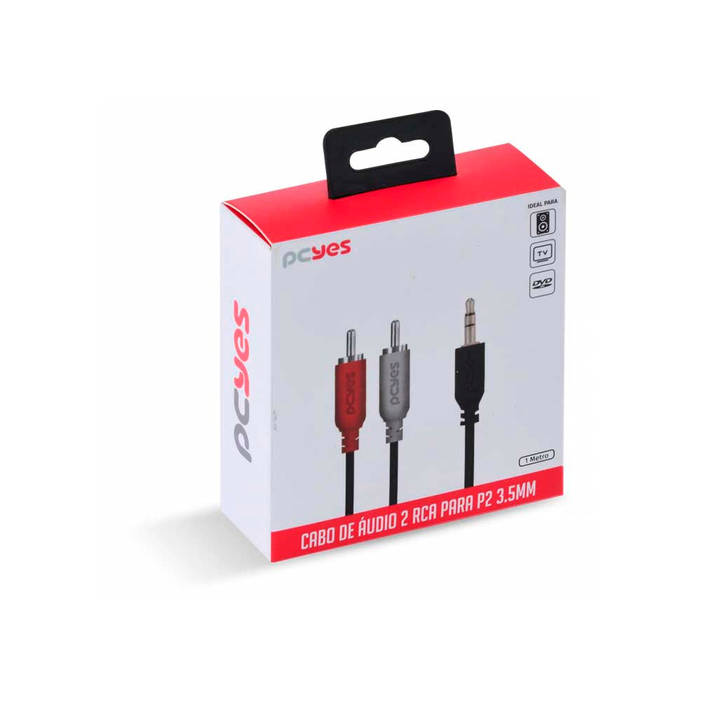 Cabo de Áudio RCA Macho Para P2 3.5mm 1m PcYes - P2R35-1