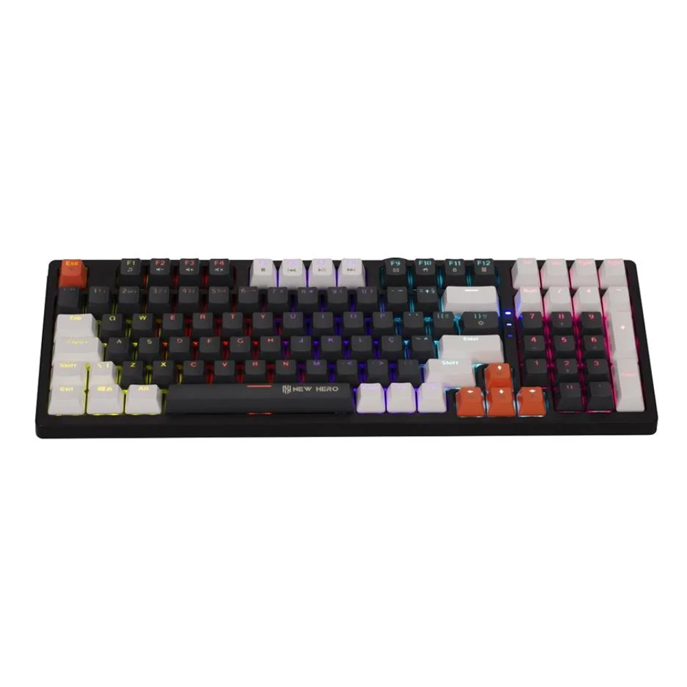 Teclado Mecanico Gamer New Hero Arkana Usb Preto/Cinza C/ Rgb Rainbow Switch Blue - 18724