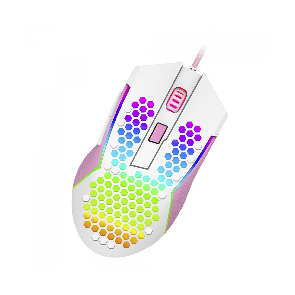 Mouse Gamer Redragon Reaping Elite 32000dpi 6 Botões RGB Branco e Rosa - M987WP-P