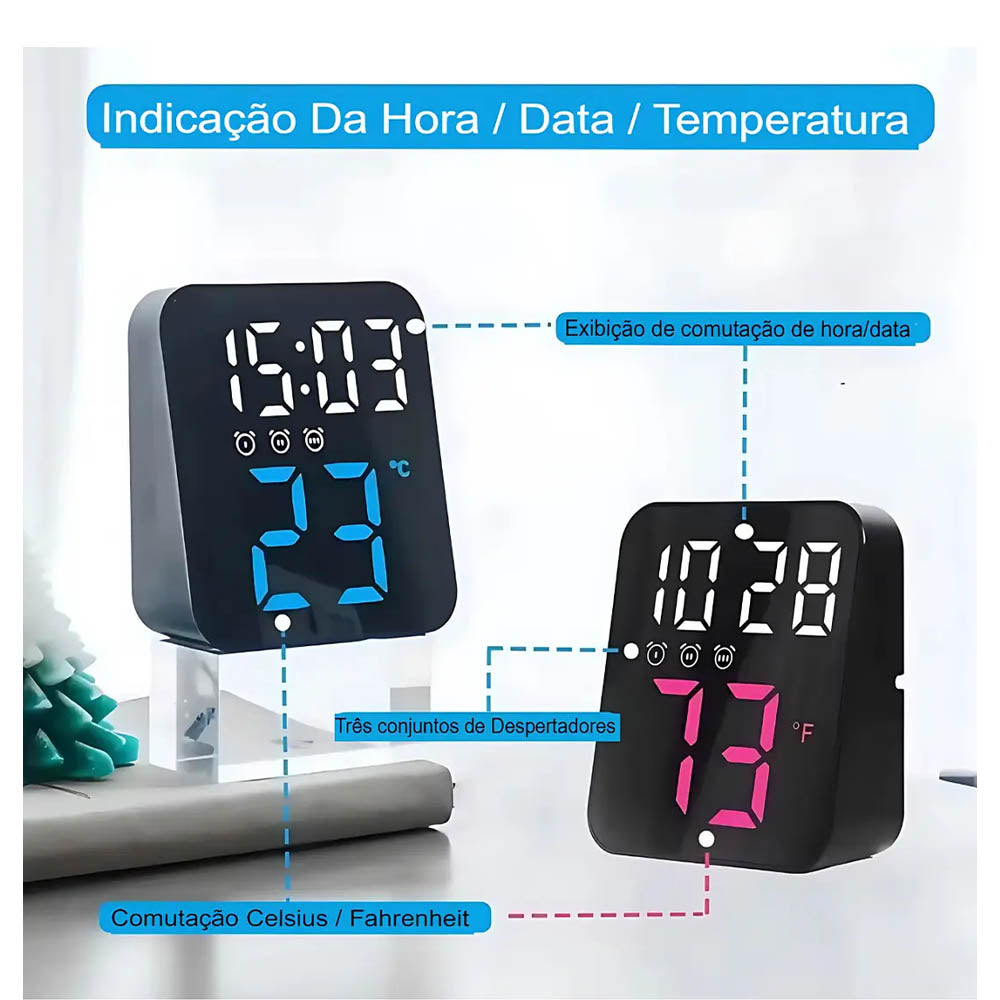 Relogio De Parede  Led Digital Hora Calendário Temperatura Oasis - OIH-6233