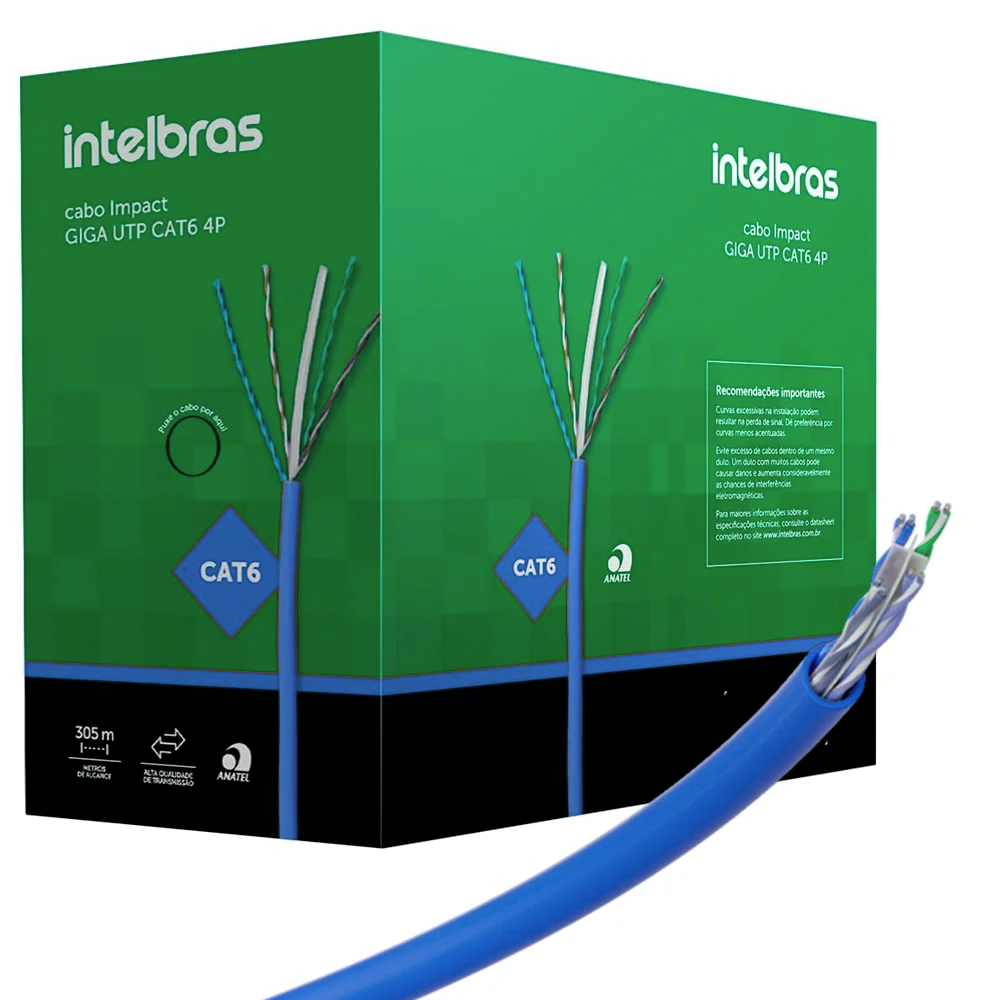 Cabo De Rede U/UTP 4 Pares Cat6 Impact Giga Intelbras Cx C/305mts Azul IG6CAZ - 4830008
