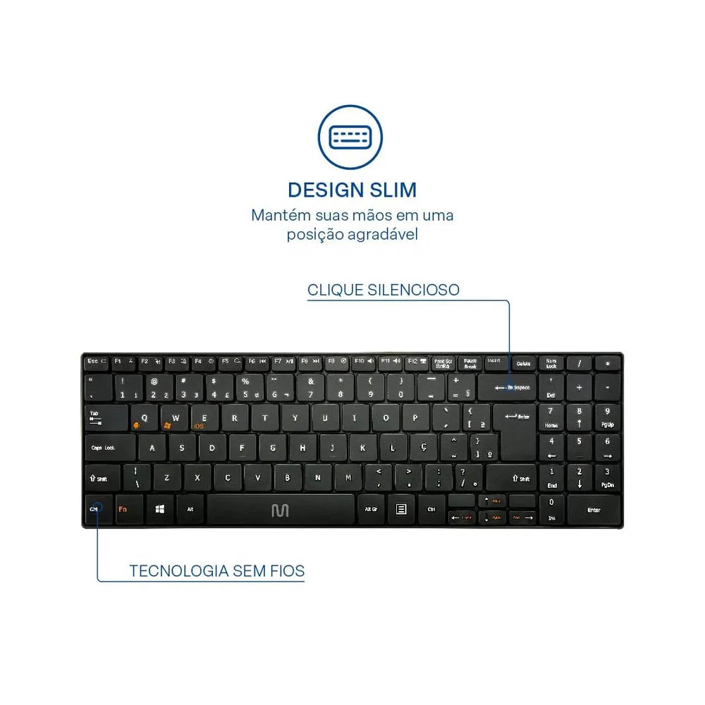 Teclado Sem Fio Slim Multi Bluetooth Multimídia Abnt - TC220
