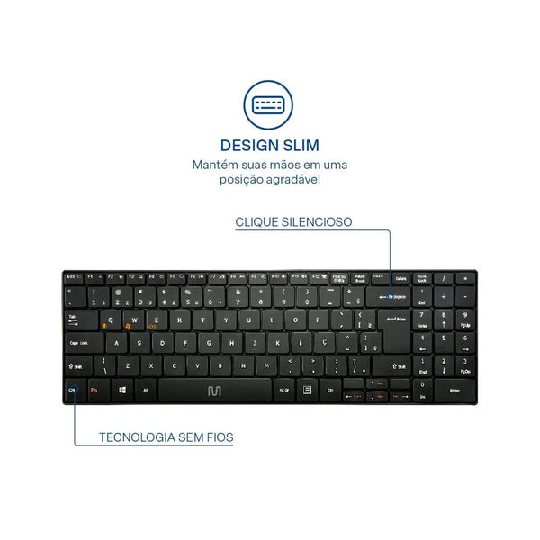 Teclado Sem Fio Slim Multi Bluetooth Multimídia Abnt - TC220