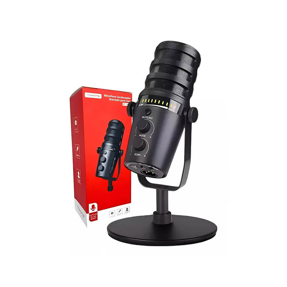 Microfone Condensador Para Gravação / Lives Tomate XLR USB C/ Suporte de Mesa - MT-1080R Truedata