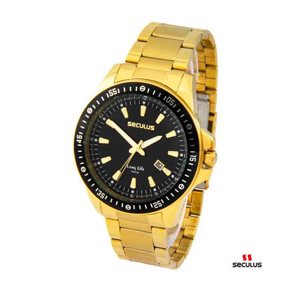 Relógio de Pulso Seculus em Aço Dourado C/ Canivete - 20849GPSVDA3K1