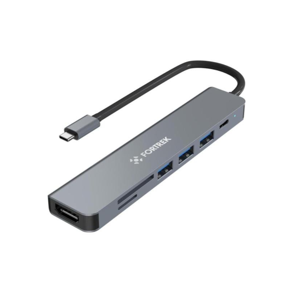 Hub Adaptador USB-C Fortrek Com 7 Portas 3x USB-A 1x HDMI 1x USB-C 2x SD Preto - 85972