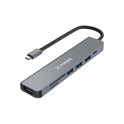 Hub Adaptador USB-C Fortrek Com 7 Portas 3x USB-A 1x HDMI 1x USB-C 2x SD Preto - 85972