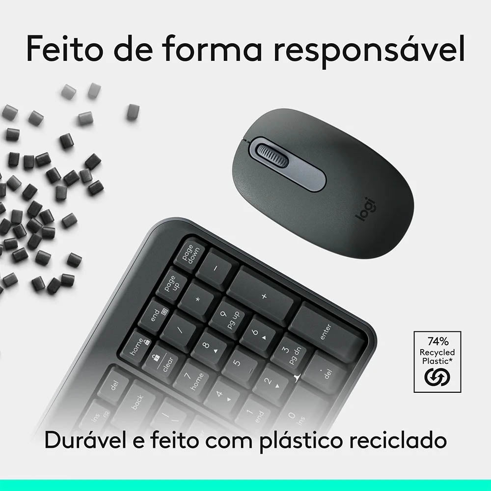 Kit Teclado E Mouse Sem Fio Bluetooth Compacto Logitech Mk250 Cinza - 920-013516