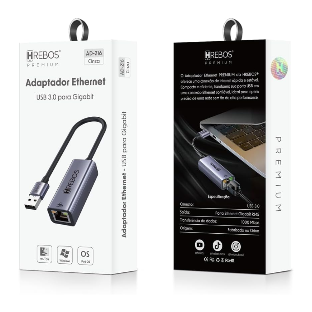 Adaptador Usb Para Rj45 10/100/1000 2.5Gb Hrebos Ad-216
