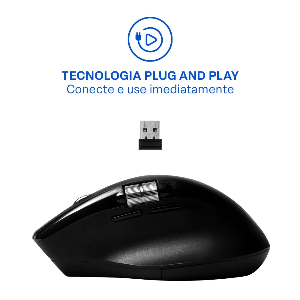 Mouse Sem Fio Ergonomico Multimode Smart Scroll Multi MS2000 3000dpi Preto - MO406