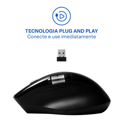 Mouse Sem Fio Ergonomico Multimode Smart Scroll Multi MS2000 3000dpi Preto - MO406