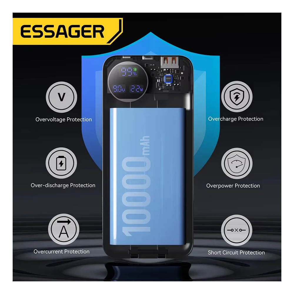 Carregador Portátil com Saída Usb-C / Usb-A/ Lightning Essager Preto - EDY1W-YT01-Z