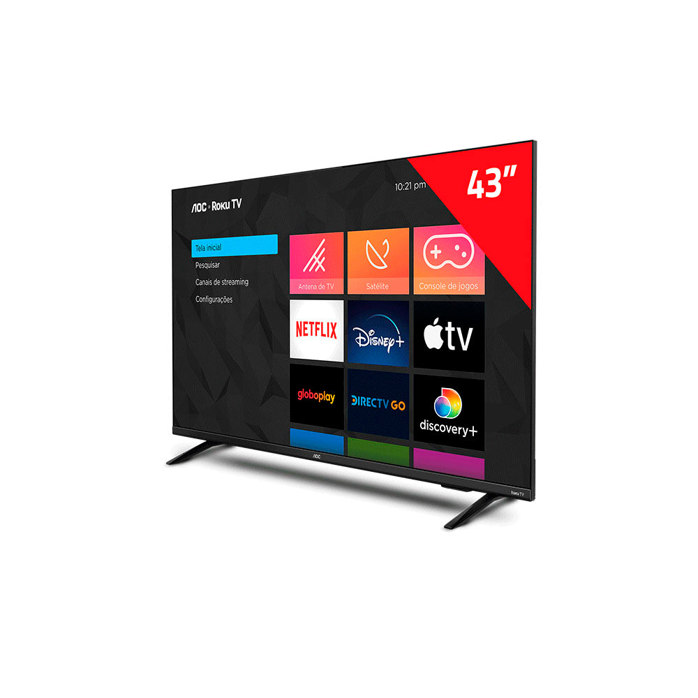 Smart TV Led AOC Roku TV 43" Full HD Wi-fi USB HDMI Conversor Digital - 43S5135/78G