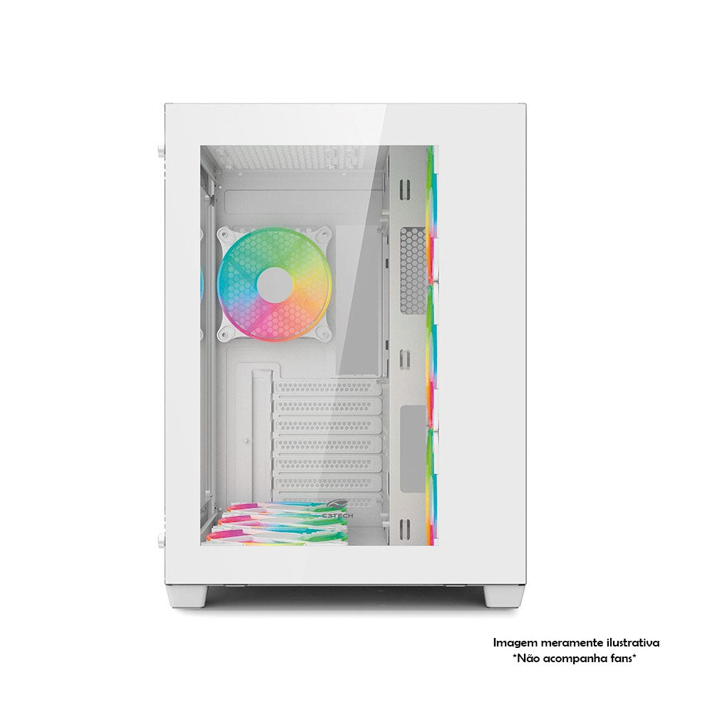 Gabinete Gamer C3Tech Aquarius Mid Tower Com frente e lateral em Vidro Temperado S/ Fonte Branco - MT-G910WH