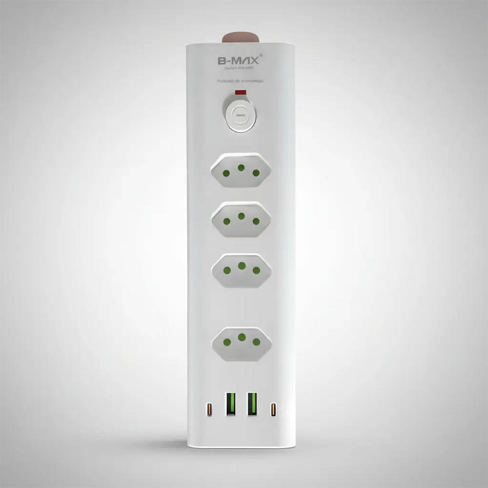 Filtro de Linha 4 Tomadas 10/20A , 2 Usb, 2 Usb Tipo C 2mts  Branco